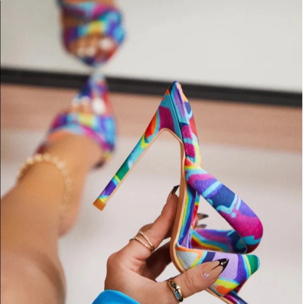 Multi Colored High Heel Mule Sandal
